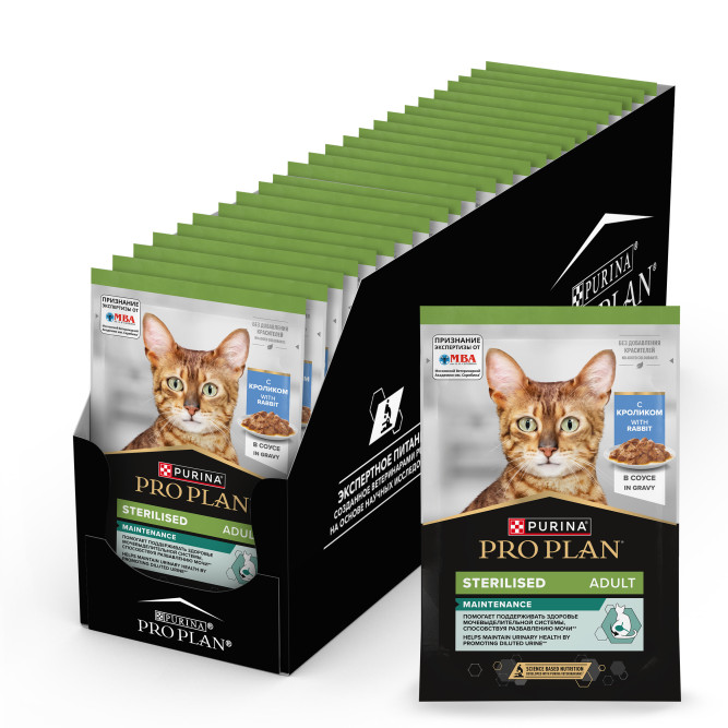Purina Pro Plan Maintenance Sterilised влажный корм для взрослых стерилизованных кошек, с кроликом в соусе, в паучах - 85 г х 26 шт