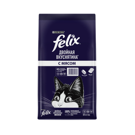 Felix Двойная Вкуснятина сухой корм для взрослых кошек с мясом - 10 кг