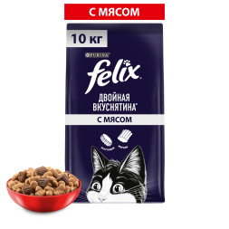 Felix Двойная Вкуснятина сухой корм для взрослых кошек с мясом - 10 кг