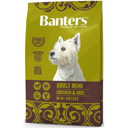 Banters Adult Mini сухой корм для взрослых собак домашнего содержания с курицей и рисом - 8 кг