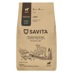 Savita Adult сухой корм для взрослых собак всех пород, с ягненком и бурым рисом - 1,5 кг