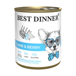 Best Dinner влажный корм для взрослых собак и щенков всех пород с ягненком и ягодами, фарш, в консервах - 850 г х 6 шт
