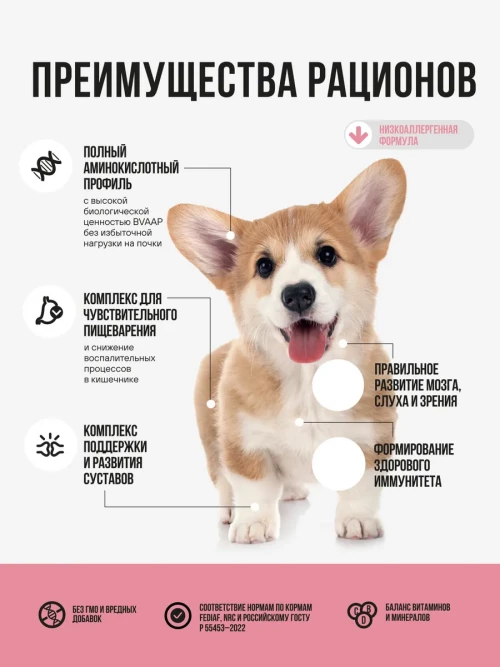 BOWL WOW сухой полнорационный корм для щенков средних пород с индейкой, ягненком, рисом и добавлением брусники - 5 кг