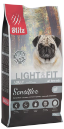 Blitz Adult Light&amp;Fit Sensitive сухой корм для взрослых собак всех пород с лишним весом, с индейкой - 15 кг