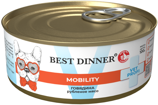 Best Dinner Exclusive Mobility консервы для собак при заболеваниях опорно - двигательного аппарата с говядиной - 100 г х 12 шт