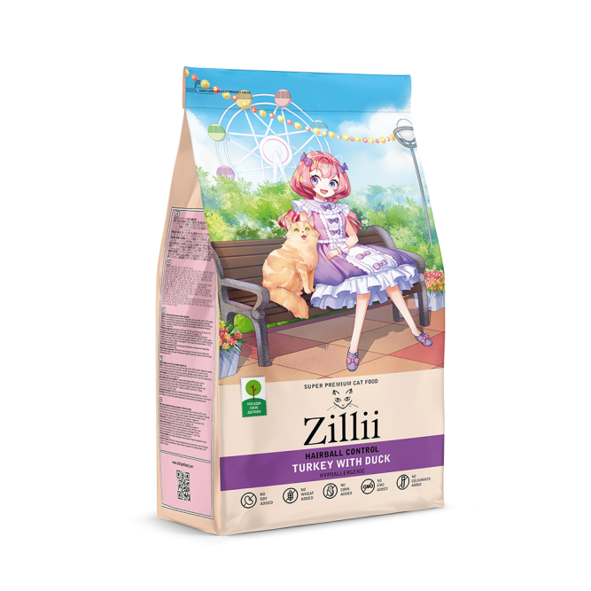 Zillii Hairball Control Для взрослых кошек контроль образования комочков шерсти в желудке с индейкой и уткой - 400 г