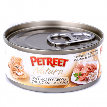 Petreet влажный корм для взрослых кошек с кусочками розового тунца с кальмарами - 70 г