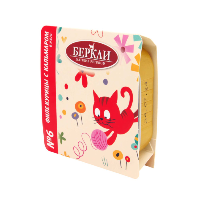 Беркли № 6 влажный корм для кошек всех возрастов, филе курицы с кальмаром, в желе - 100 г х 14 шт