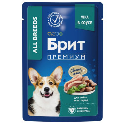 Брит Премиум паучи для взрослых собак всех пород с уткой в соусе - 85 г х 14 шт