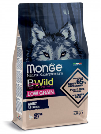 Monge Dog BWild Low Grain сухой низкозерновой корм для взрослых собак всех пород с мясом гуся 2,5 кг
