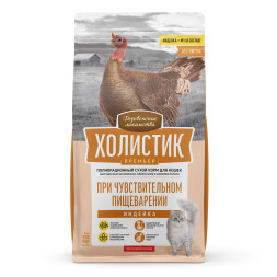Деревенские лакомства Холистик Премьер сухой корм для кошек при чувствительном пищеварении, с индейкой - 400 г