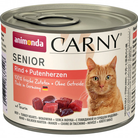 Animonda Carny Senior влажный корм для взрослых кошек старше 7 лет с говядиной и сердцем индейки - 200 г (6 шт в уп)