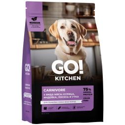 Go' Kitchen CARNIVORE Grain Free сухой беззерновой корм для пожилых собак всех пород, с курицей, индейкой, лососем и уткой - 1,59 кг