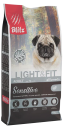 Blitz Adult Light&amp;Fit Sensitive сухой корм для взрослых собак всех пород с лишним весом, с индейкой - 1,8 кг