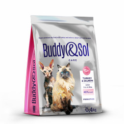 Buddy&amp;Sol Care Hair&amp;Skin сухой корм для взрослых кошек с индейкой и лососем - 400 г