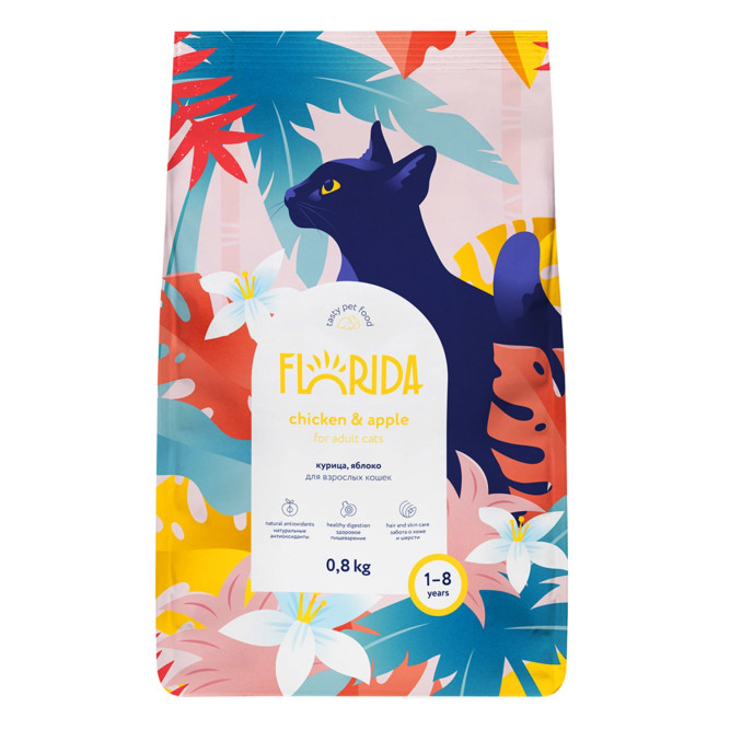 Florida сухой корм для взрослых кошек с курицей и яблоком - 800 г