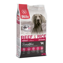 Blitz Sensitive Adult сухой корм для взрослых собак всех пород, с говядиной и рисом - 2 кг