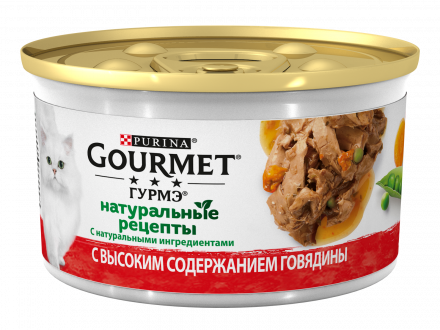 Консервы для кошек Gourmet  Натуральные рецепты с говядиной и морковью 85 г х 12 шт