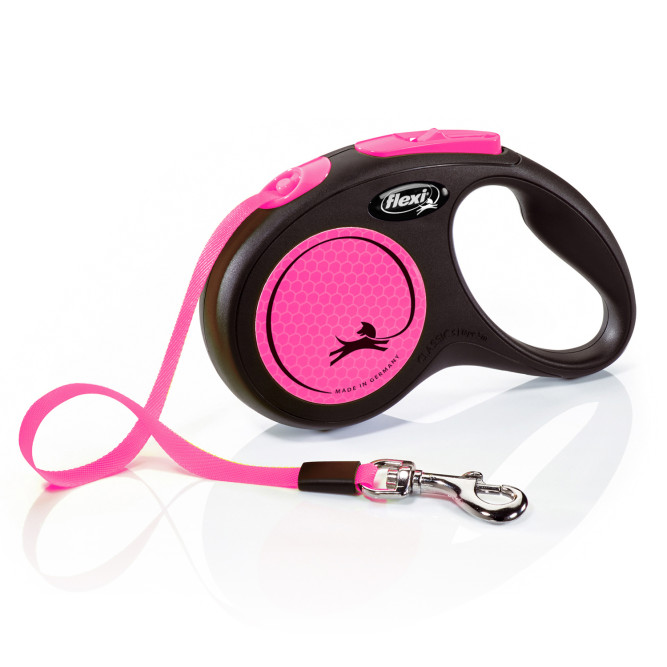 Flexi рулетка Neon New Classic S (до 15 кг) лента 5 м, светоотражающая, розовый неон