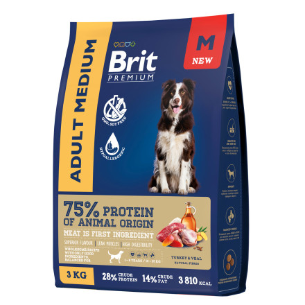 Brit Premium Dog Adult Medium сухой корм для взрослых собак средних пород (10-25 кг), с индейкой и телятиной - 3 кг