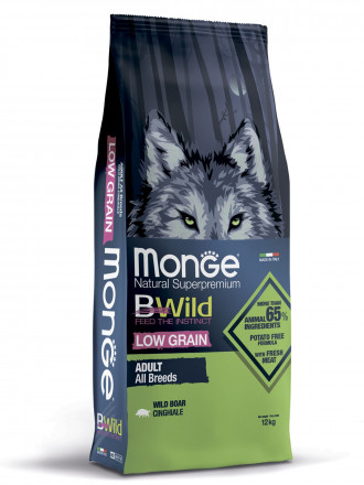 Monge Dog BWild Low Grain сухой низкозерновой корм для взрослых собак всех пород с мясом дикого кабана - 12 кг