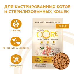 Wellness Core сухой корм для стерилизованных кошек с курицей и индейкой 300 г