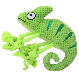 Mr.Kranch игрушка для собак &quot;Хамелеон&quot; плюшевая с канатиками и пищалкой, 26 см, зеленая