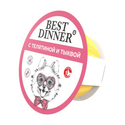 Best Dinner влажный корм для взрослых собак мелких пород, паштет с телятиной и тыквой, в ламистерах - 100 г х 12 шт