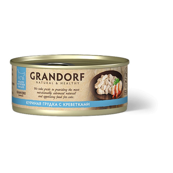 Grandorf chicken With Prawn In Broth влажный корм для кошек, куриная грудка с креветками - 70 г х 6 шт
