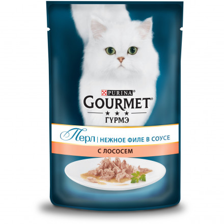 Паучи для кошек Gourmet Перл кусочки в соусе с лососем 85 г х 24 шт