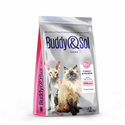 Buddy&amp;Sol Care Hair&amp;Skin сухой корм для взрослых кошек с индейкой и лососем - 2 кг