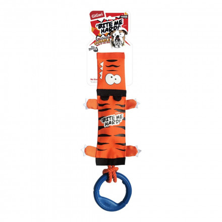 GiGwi игрушка для собак Тигр с пищалкой, веревкой и резиновым кольцом