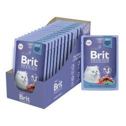 Brit Premium паучи для котят с телятиной и морковью кусочки в желе - 85 г х 14 шт