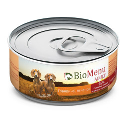 BioMenu Adult влажный корм для взрослых собак с говядиной и ягненком, в консервах  - 100 г х 24 шт