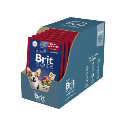Brit Premium паучи для взрослых собак всех пород с мясным ассорти в соусе - 85 г х 14 шт