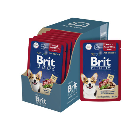 Brit Premium паучи для взрослых собак всех пород с мясным ассорти в соусе - 85 г х 14 шт