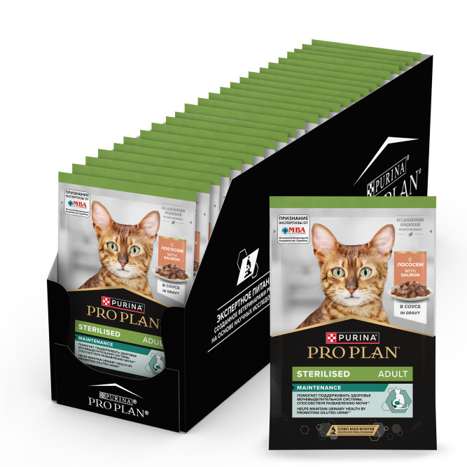 Purina Pro Plan Maintenance Sterilised влажный корм для взрослых стерилизованных кошек, с лососем в соусе, в паучах - 85 г х 26 шт