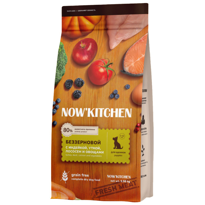 NOW' Kitchen сухой беззерновой корм для щенков, со свежей индейкой, уткой и лососем - 9,98 кг