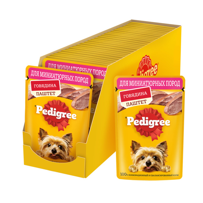 Pedigree влажный корм для взрослых собак миниатюрных пород паштет с говядиной, в паучах - 80 г х 28 шт
