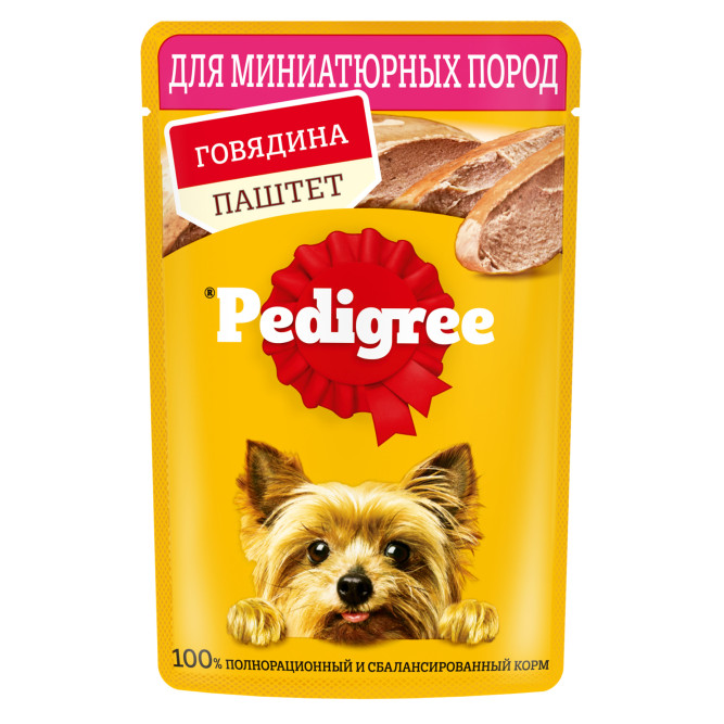 Pedigree влажный корм для взрослых собак миниатюрных пород паштет с говядиной, в паучах - 80 г х 28 шт
