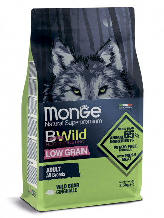 Monge Dog BWild Low Grain сухой низкозерновой корм для взрослых собак всех пород с мясом дикого кабана 2,5 кг