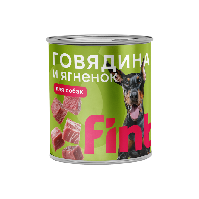 FINT влажный корм для взрослых собак крупных пород с говядиной и ягненком, в консервах - 850 г