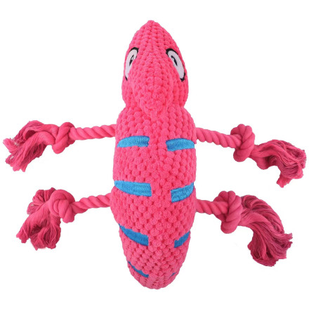 Mr.Kranch игрушка для собак &quot;Хамелеон&quot; плюшевая с канатиками и пищалкой, 26 см, розовая