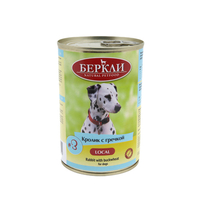 Беркли №3 влажный корм для взрослых собак и щенков, кролик с гречкой - 400 г x 6 шт