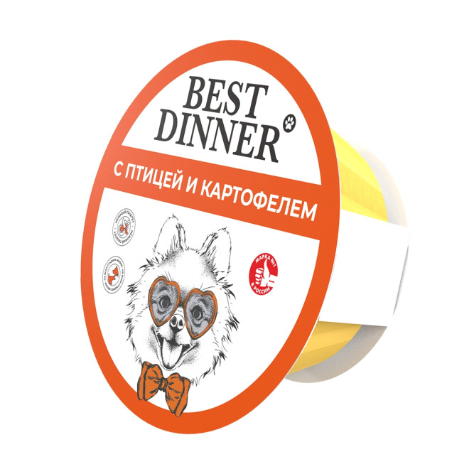 Best Dinner влажный корм для взрослых собак мелких пород, паштет с птицей и картофелем, в ламистерах - 100 г х 12 шт