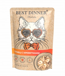 Best Dinner Holistic влажный корм для взрослых кошек с тунцом и креветками в соусе в паучах - 70 г х 18 шт