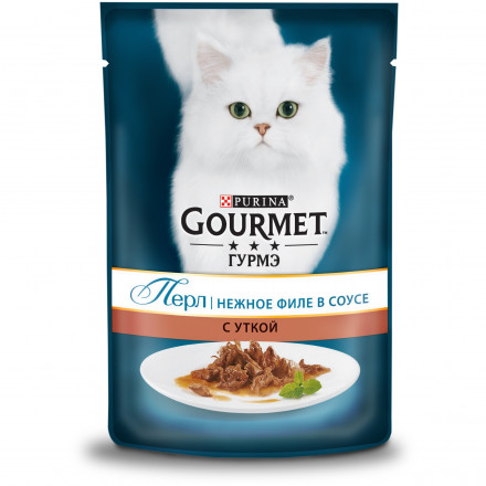 Паучи для кошек Gourmet Перл Нежоне филе кусочки в соусе с уткой 85 г х 24 шт