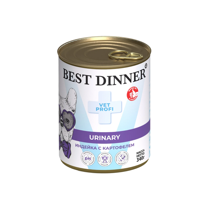 Best Dinner Exclusive Vet Profi Urinary влажный корм для собак, профилактика МКБ, с индейкой и картофелем, в консервах - 340 г х 6 шт
