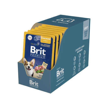 Brit Premium паучи для взрослых стерилизованных собак всех пород с курицей в соусе - 85 г х 14 шт