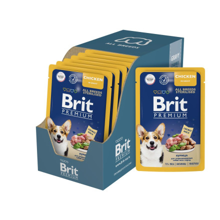 Brit Premium паучи для взрослых стерилизованных собак всех пород с курицей в соусе - 85 г х 14 шт